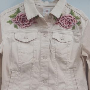 Lula Rose light pink jacket with Applique Roses on front shoulders .